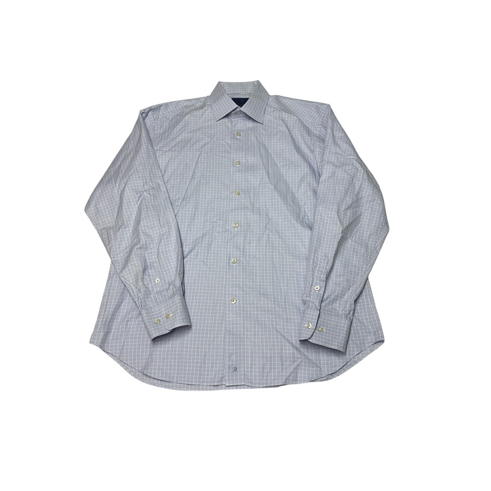 David Donahue Mens Blue‎ White Micro Check Button Down Dress Shirt 16 34/35
